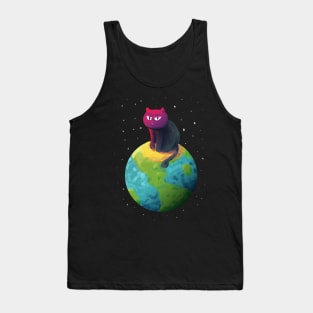 Unimpressed Cat Sitting on Top of the Planet Tank Top